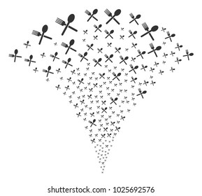 Fork And Spoon fireworks fountain. Vector illustration style is flat iconic symbols. Object fountain made from random pictographs as fork and spoon fireworks.
