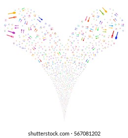 Fork And Spoon fireworks stream. Vector illustration style is flat bright multicolored iconic symbols on a white background. Object double fountain created from random pictographs.
