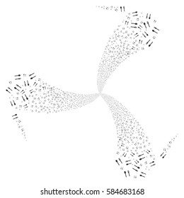 Fork And Spoon fireworks swirl rotation. Vector illustration style is flat gray iconic symbols on a white background. Object twirl created from random pictograms.