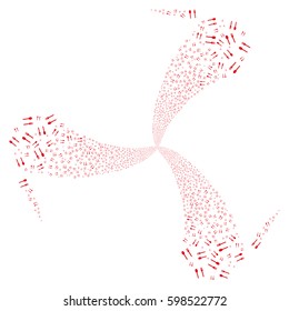 Fork And Spoon fireworks swirl rotation. Vector illustration style is flat red iconic symbols on a white background. Object whirlpool created from random symbols.