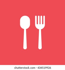 Fork and Spoon Flat Icon On Red Background