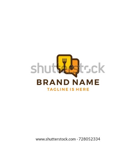 fork spoon food chat talk bubble social logo template vector icon illustration