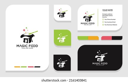 fork and spoon food in magic hat logo icon vector template. logo design and business card