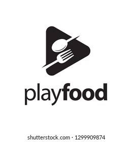 Fork Spoon Food with Play Music Video Logo Design Inspiration