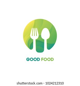 Fork and spoon food vector gradient logo RGB. Fresh and stylish logotype for restaurant, cafe. Negative space logotype
