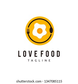 Fork spoon and fried eggs combination love food logo design 