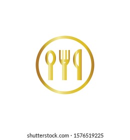 fork and spoon golden web icon on a white background