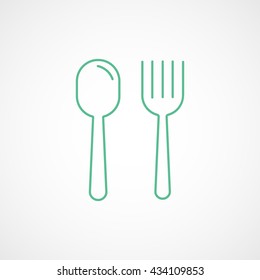 Fork and Spoon Green Icon On White Background