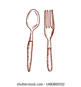 Fork and Spoon are hand draw in vector.