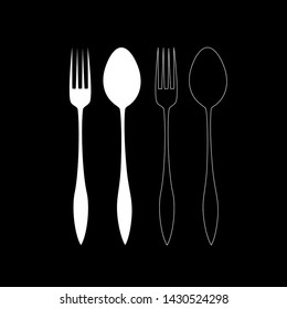 Fork and spoon hand drawn outline. vector sketch illustration for print, web, mobile and infographics isolated on black background.