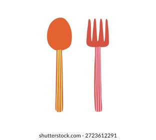 Garfo e colher, ilustração de textura desenhada à mão. Utensílios de cozinha para comer.