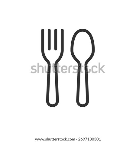 Fork and spoon with handles, linear icon. Tableware and restaurant service. Line with editable stroke.