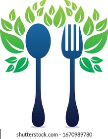 fork and spoon healthy leaf green logo icon illustration
