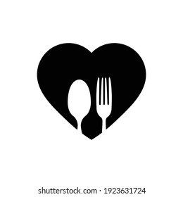 Fork Spoon And Heart Icon. Food Restaurant Sign. Love Food Symbol