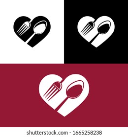 Fork Spoon Heart Love Food Logo