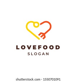 Fork and spoon with heart shape illustration for logo template design.