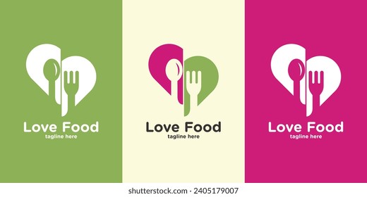 La horquilla y la cuchara con forma de corazón adorable logo de la comida.