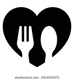 Fork spoon and heart vector icon. Food restaurant sign. Love food symbol.