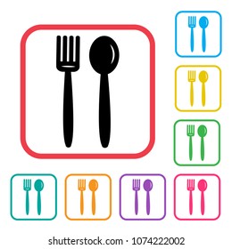 Fork and spoon icon. Black icon and  colorful set additional versions icons. Vector illustration