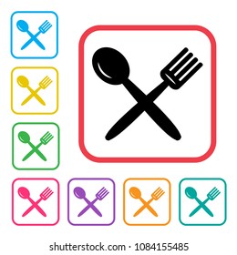 Fork and spoon icon. Black icon and  colorful set additional versions icons. Vector illustration