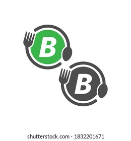 Fork and spoon icon circling letter B logo design concept
