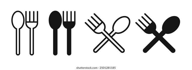 Icono de la cuchara del tenedor aislado en el fondo blanco