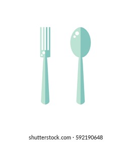 Fork and spoon icon isolated on white background. Kitchenware tools. Flat vector illustration design. 