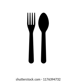 Fork and spoon, icon. Kitchen tools. Black on white background