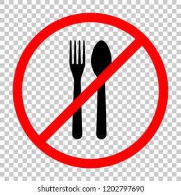 Fork and spoon, icon. Kitchen tools. Not allowed, black object in red warning sign with transparent background
