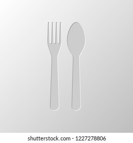 Fork and spoon, icon. Kitchen tools. Paper design. Cutted symbol. Pitted style