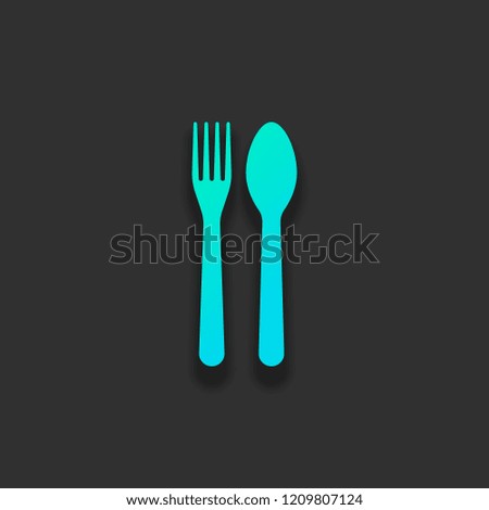 Fork and spoon, icon. Kitchen tools. Colorful logo concept with soft shadow on dark background. Icon color of azure ocean