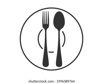 Fork and spoon icon on a plate