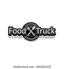 fork and spoon icon on tire for retro vintage street food truck business logo idea