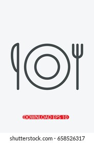 Fork and spoon icon, plate icon, Vector