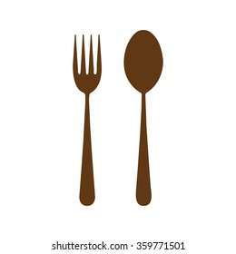 Fork and spoon icon - restaurant sign,. brown icon.