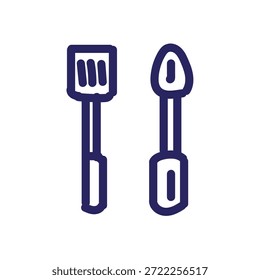 Conjunto de iconos de tenedor y cuchara Ilustración de línea mínima
