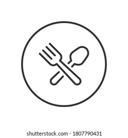 Icono de horquilla y cuchara, signo de línea de plata en fondo blanco - ilustración de vector de trazo editable eps10