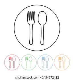 Fork and spoon icon in a thin line outline style vector silverware symbol with four color variations vector design element illustration