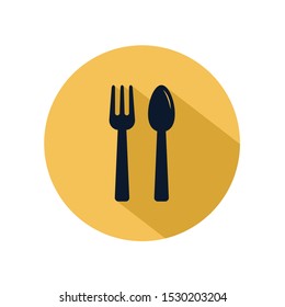 Fork And Spoon Icon Vector, Cutlery Isolated On Yellow Circle, Vector Restaurant Element