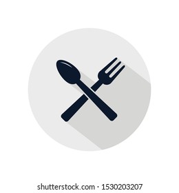 Fork And Spoon Icon Vector, Cutlery Isolated On Grey Circle, Vector Restaurant Element