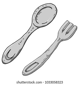 Fork and spoon icon. Vector illustration of a spoon with a fork. Hand drawn set fork with spoon, cutlery.