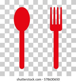 Fork And Spoon icon. Vector illustration style is flat iconic symbol, red color, transparent background. Designed for web and software interfaces.
