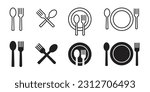 Fork and spoon icon vector set. Restaurant utensil symbol. Dinner dish or plate with spoon and fork sign outline for apps and websites.