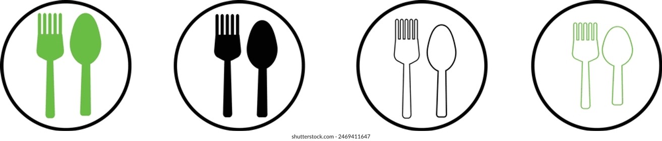 Fork and spoon icon vector set. Restaurant utensil symbol. Dinner dish or plate with spoon and fork sign outline for apps and websites eps 10.