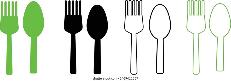 Fork and spoon icon vector set. Restaurant utensil symbol. Dinner dish or plate with spoon and fork sign outline for apps and websites eps 10.