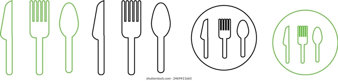 Fork and spoon icon vector set. Restaurant utensil symbol. Dinner dish or plate with spoon and fork sign outline for apps and websites eps 10.