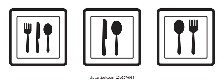 Fork and spoon icon vector set. Restaurant utensil symbol. Dinner dish or plate with spoon and fork sign outline for apps and websites.
