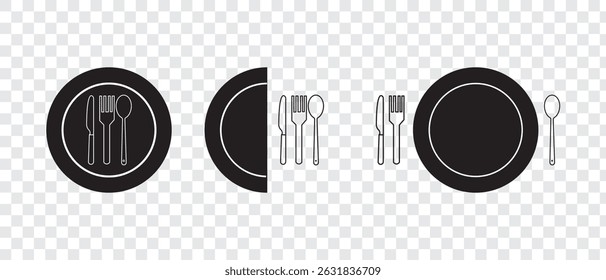 Fork and spoon icon vector set. Restaurant utensil symbol. Dinner dish or plate with spoon and fork sign outline for apps and websites.