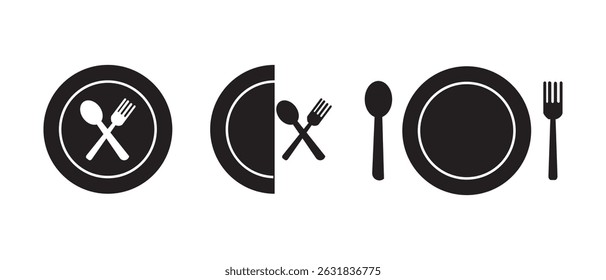 Fork and spoon icon vector set. Restaurant utensil symbol. Dinner dish or plate with spoon and fork sign outline for apps and websites.
