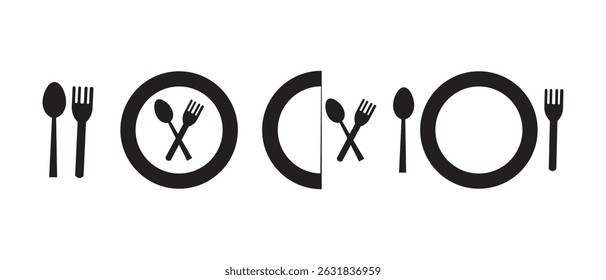 Fork and spoon icon vector set. Restaurant utensil symbol. Dinner dish or plate with spoon and fork sign outline for apps and websites.